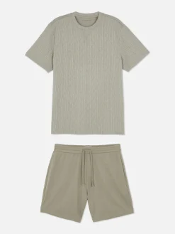 Hot Strukturierter, Kurzer Schlafanzug Herren Schlafanzüge