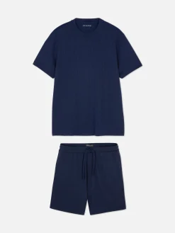 Outlet Strukturierter Schlafanzug Mit Shorts Und T-Shirt Herren Schlafanzüge