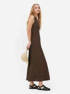 Clearance Strukturiertes, ärmelloses Maxikleid Mit Streifen Damen Kleider