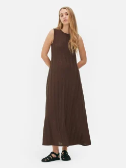 Clearance Strukturiertes, ärmelloses Maxikleid Mit Streifen Damen Kleider