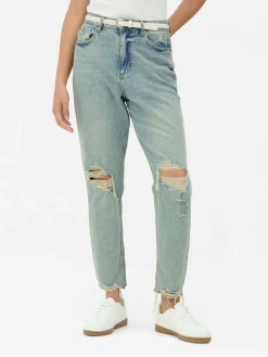 Zerrissene Mom-Jeans Aus Denim Damen Denim|Jeans