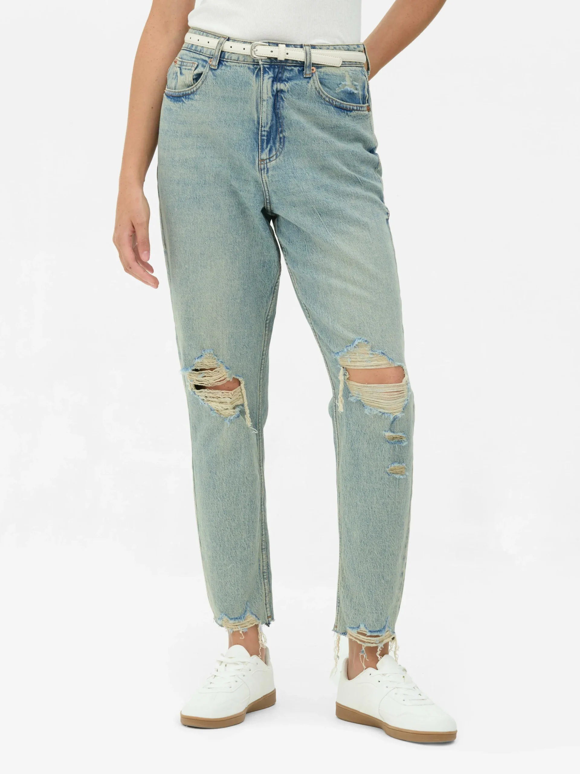Zerrissene Mom-Jeans Aus Denim Damen Denim|Jeans