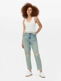 Zerrissene Mom-Jeans Aus Denim Damen Denim|Jeans